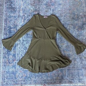 Olive green long sleeved knitted dress